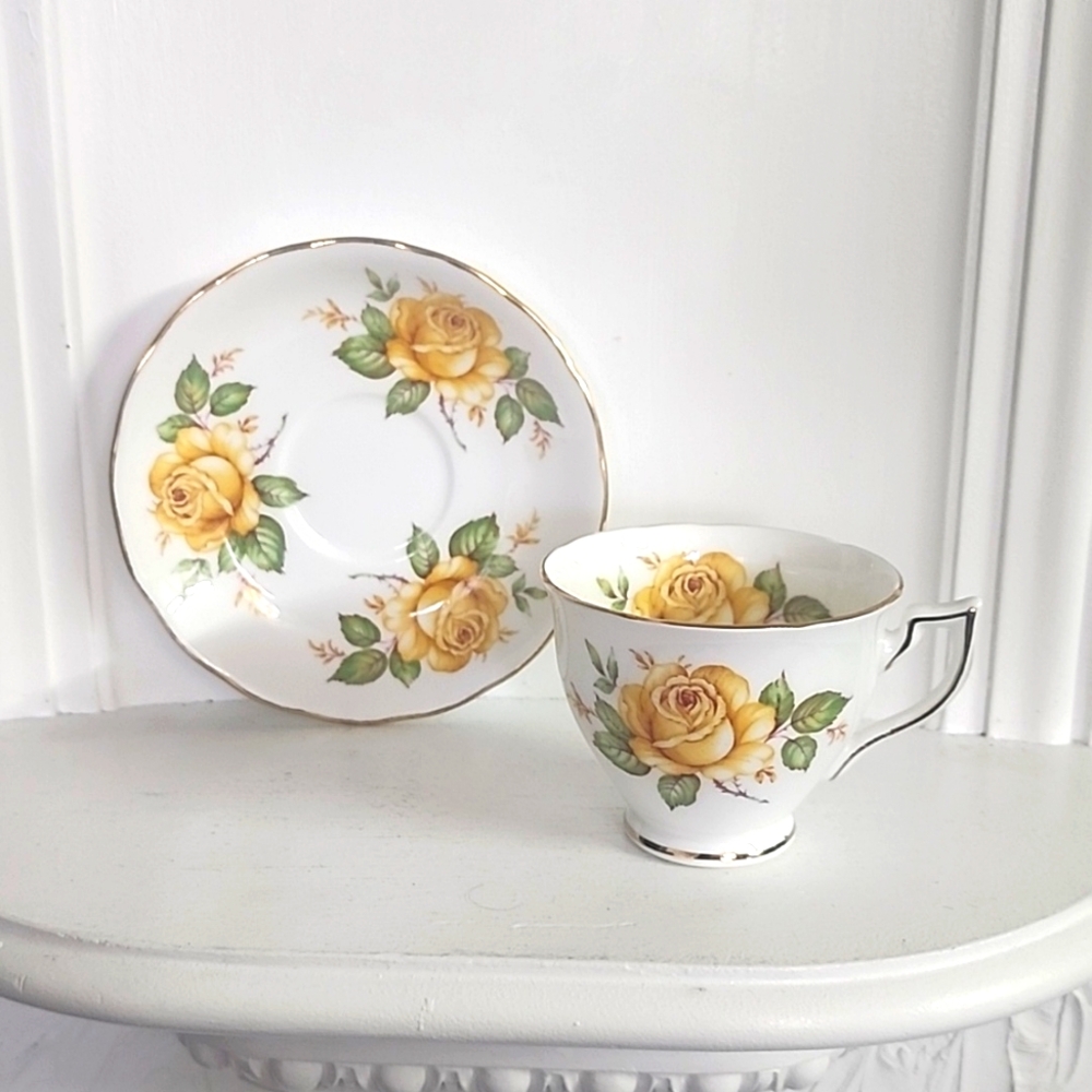 Melba Bone China Tea Cup and Saucer - Yellow Roses - England